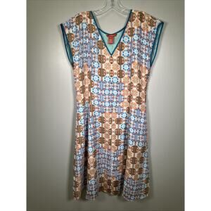 Sundance Fit & Flare Dress 12 Silk Modern‎ Heritage Geometric Classic Cap Sleeve